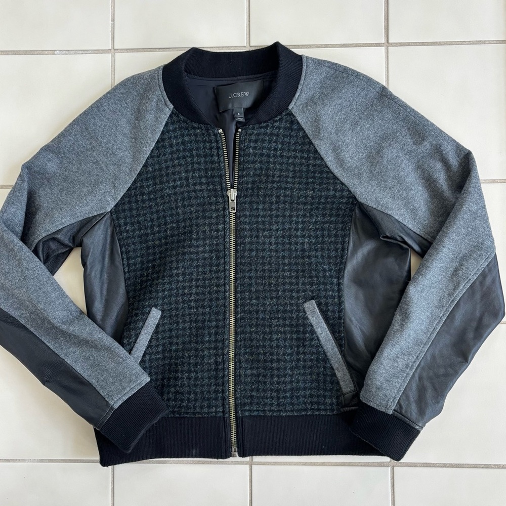 J. Crew Women’s Gray, Navy, and Black, Wool & Leather Jacket
